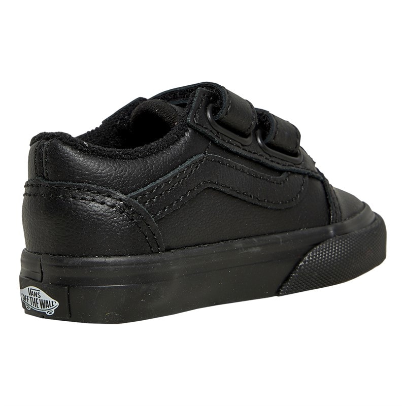 Vans Infant Old Skool Velcro Tumbled Leather Trainers Black Mono - Image 5
