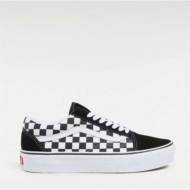 Vans Womens Old Skool Checkerboard Platform Trainers Black/True White - Image 1