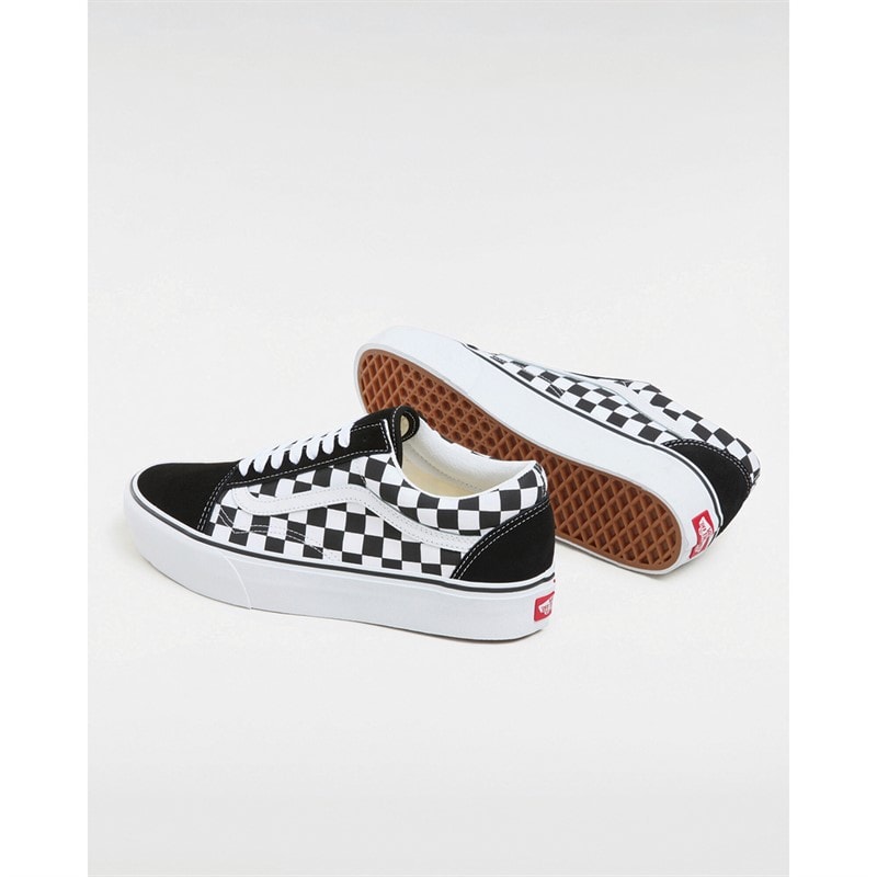 Vans Womens Old Skool Checkerboard Platform Trainers Black/True White - Image 2