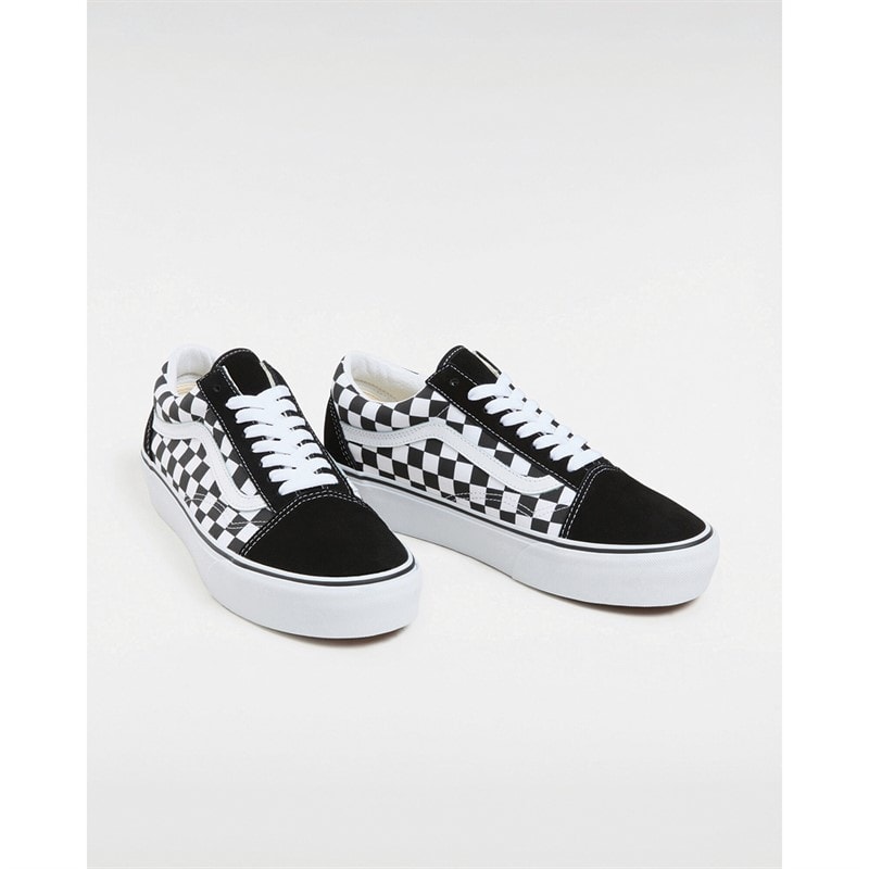 Vans Womens Old Skool Checkerboard Platform Trainers Black/True White - Image 4