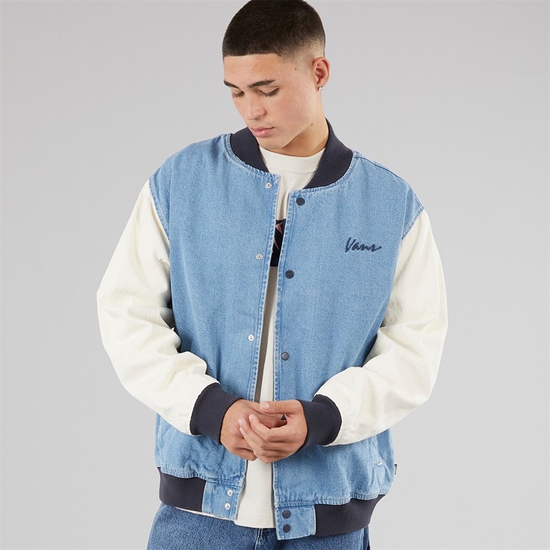 Vans Mens Denim Baseball Jacket Stonewash/Blue - Image 1