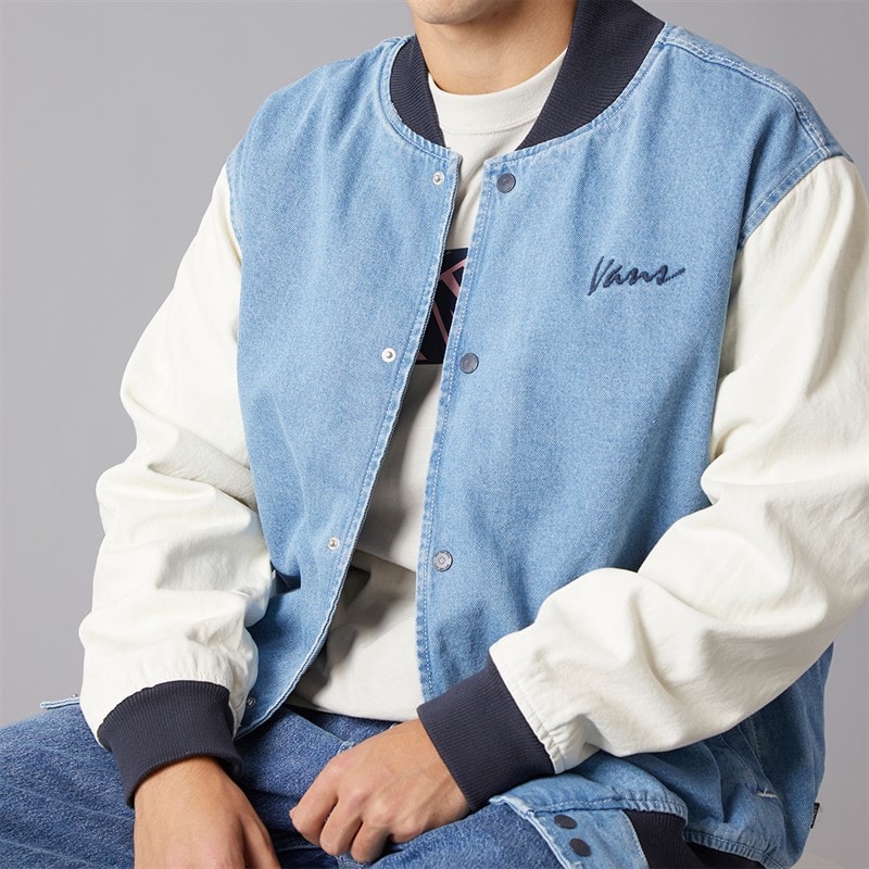 Vans Mens Denim Baseball Jacket Stonewash/Blue - Image 3