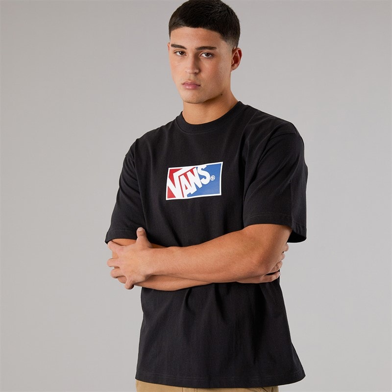 Vans Mens Original Standards Bloc Logo T-Shirt Black/Racing Red - Image 1
