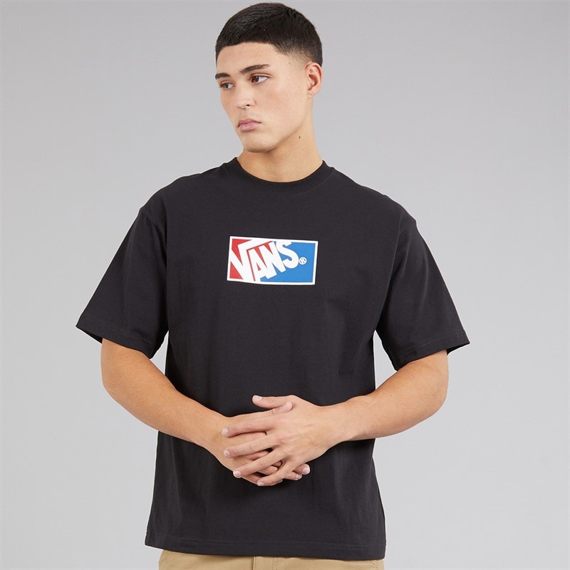 Vans Mens Original Standards Bloc Logo T-Shirt Black/Racing Red - Image 3