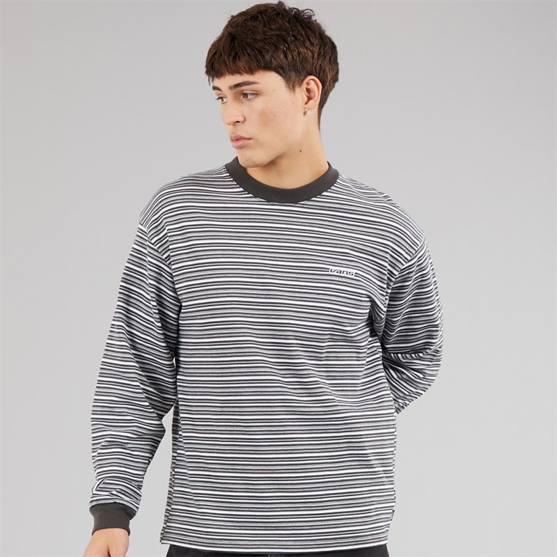 Vans Mens Wesley Stripe Long Sleeve Knitted Top Faded Black/Drizzle - Image 1