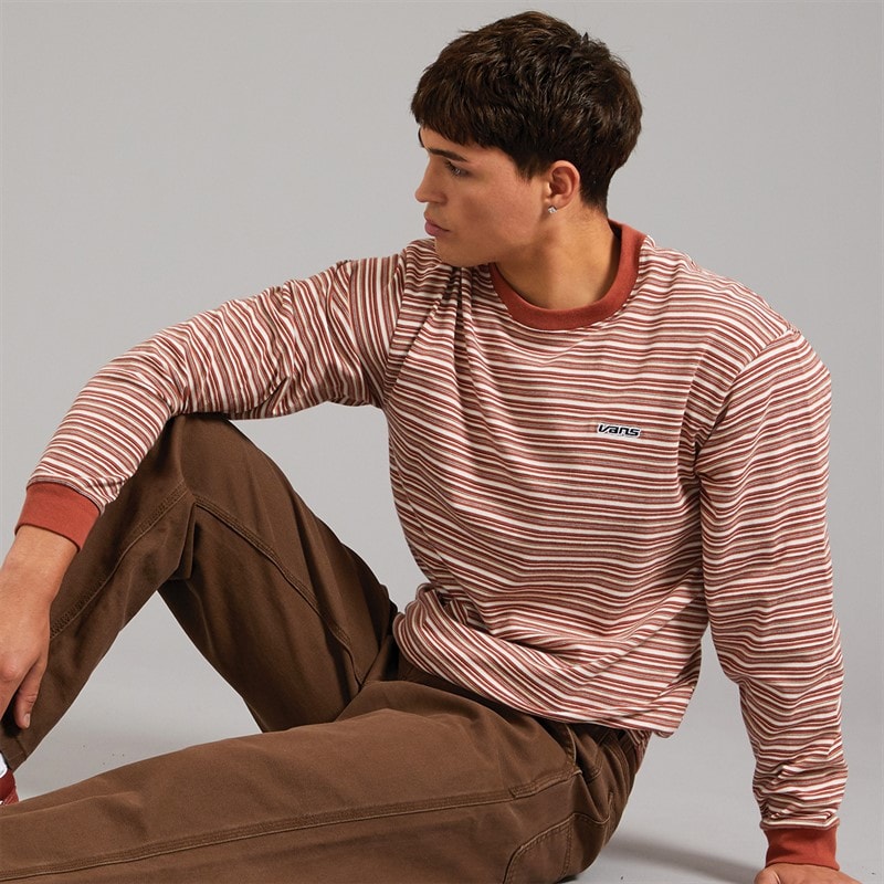Vans Mens Wesley Stripe Long Sleeve Knitted Top Light Bronze/Cream - Image 1