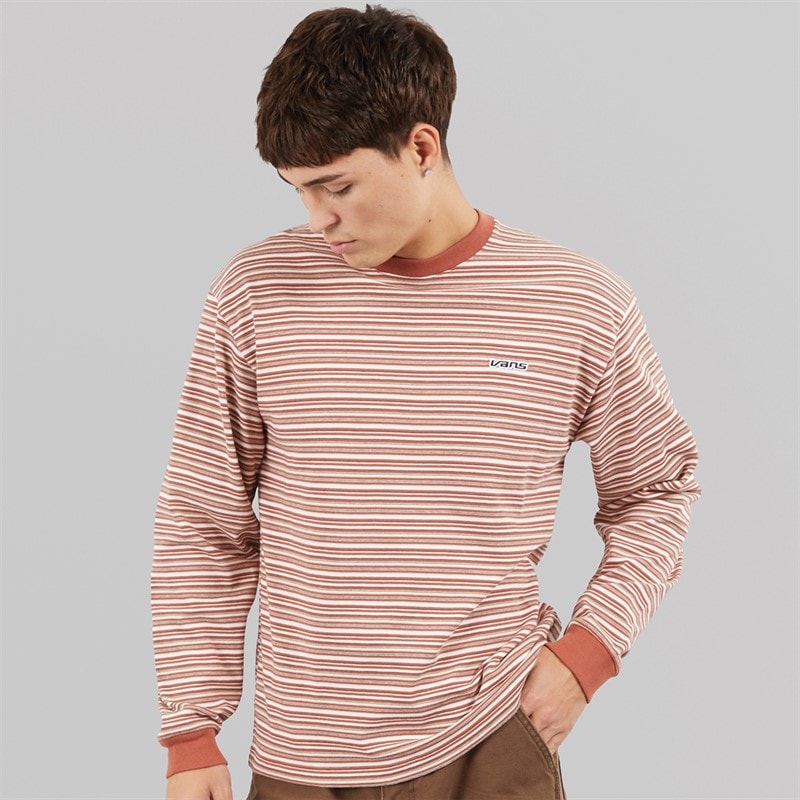 Vans Mens Wesley Stripe Long Sleeve Knitted Top Light Bronze/Cream - Image 3