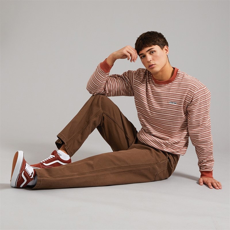Vans Mens Wesley Stripe Long Sleeve Knitted Top Light Bronze/Cream - Image 5