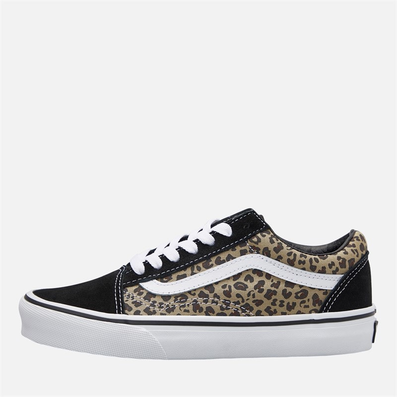 Vans Junior Girls Old Skool Trainers Black/Leopard - Image 1