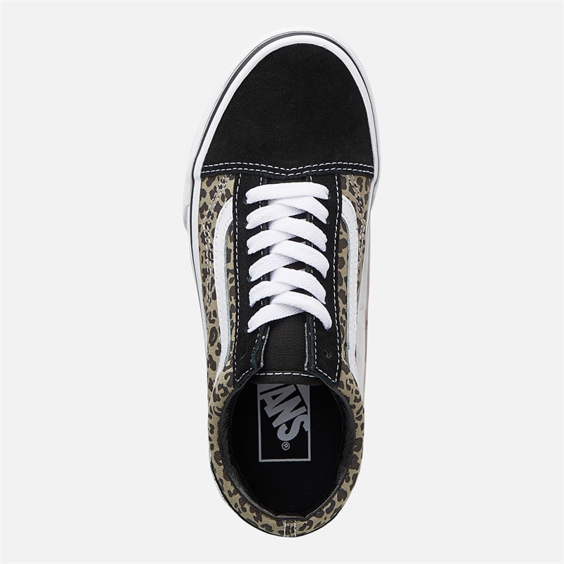 Vans Junior Girls Old Skool Trainers Black/Leopard - Image 4