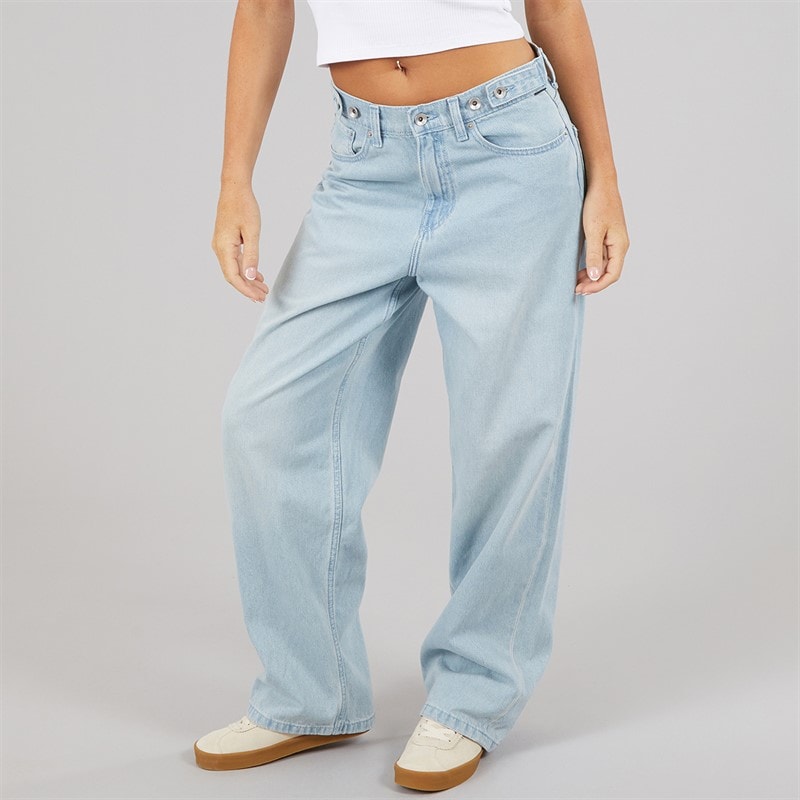 Vans Womens Cinched Check Baggy Jeans Light Stonewash