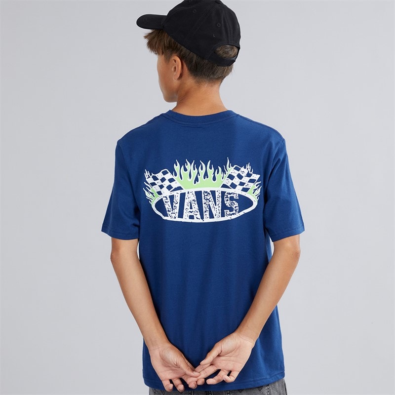 Vans Boys Racing Flames Back Graphic T-Shirt Deep Indigo - Image 1