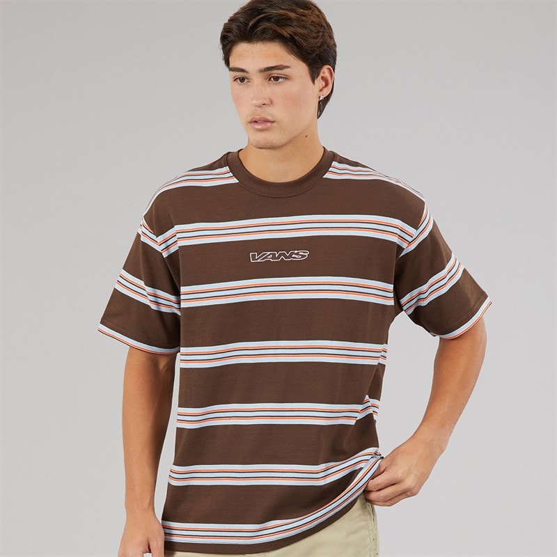 Vans Mens Mesa Stripe T-Shirt Vintage Cocoa/Cloudblue - Image 1