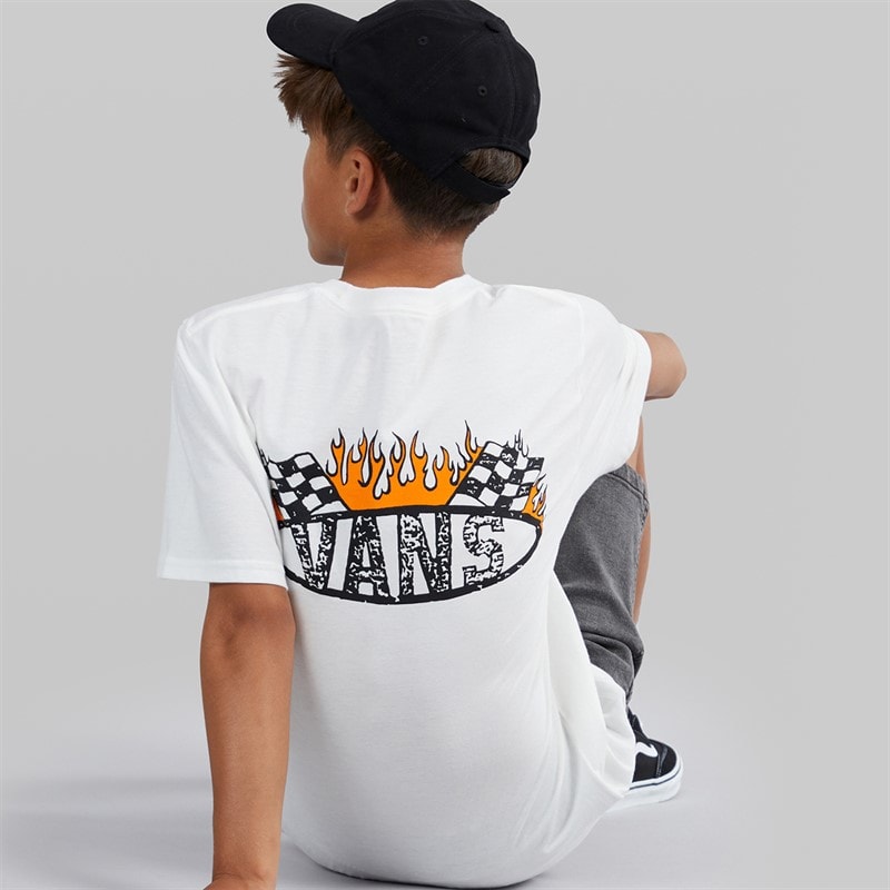 Vans Boys Racing Flames Back Graphic T-Shirt White - Image 1