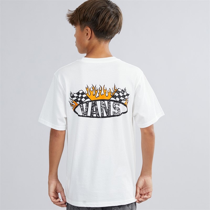 Vans Boys Racing Flames Back Graphic T-Shirt White - Image 3