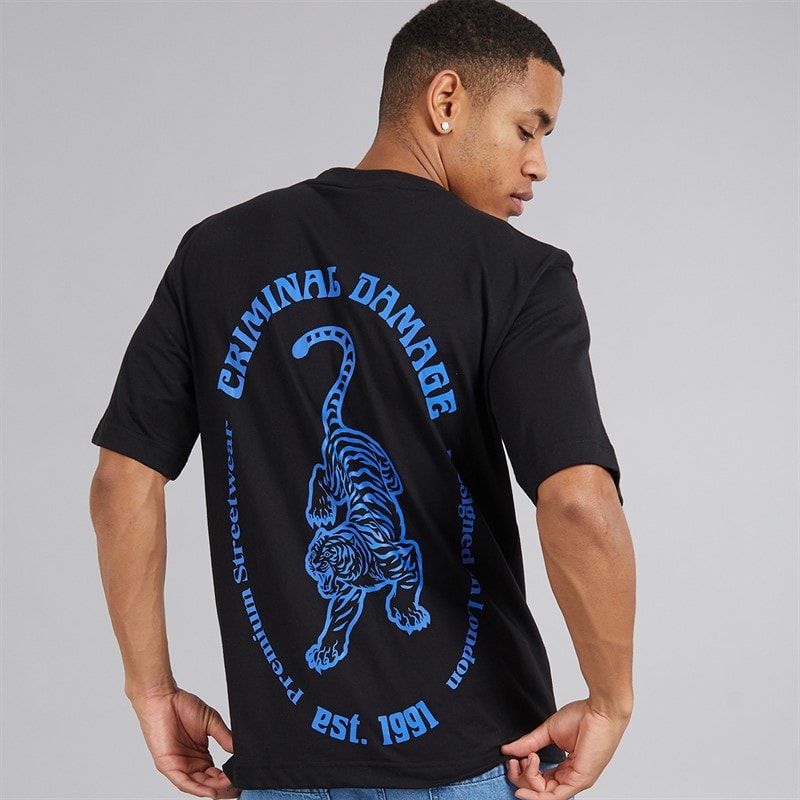 Criminal Damage Mens Tiger Label T-Shirt Black - Image 1