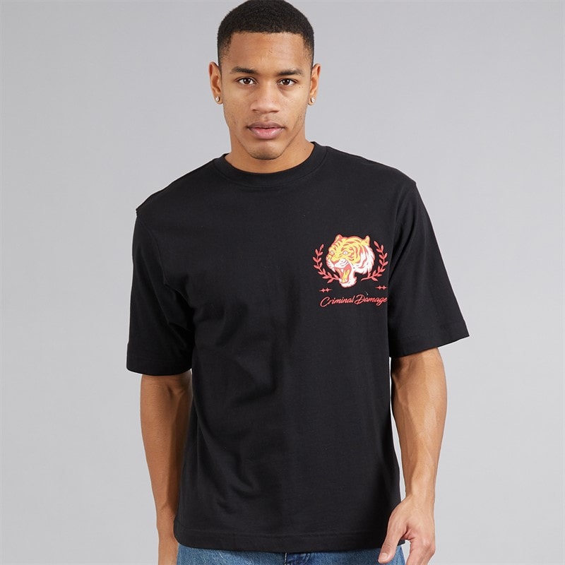 Criminal Damage Mens Tiger Certi T-Shirt Black Wash - Image 2