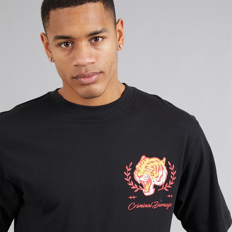 Criminal Damage Mens Tiger Certi T-Shirt Black Wash - Image 4