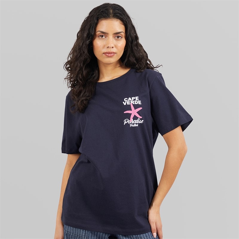 Weekend Vibes Womens Stared T-Shirt Sky Captain Navy - Image 2