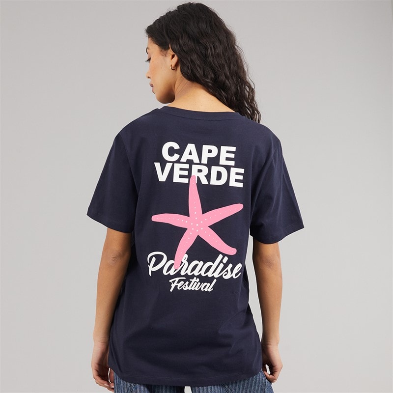 Weekend Vibes Womens Stared T-Shirt Sky Captain Navy - Image 3