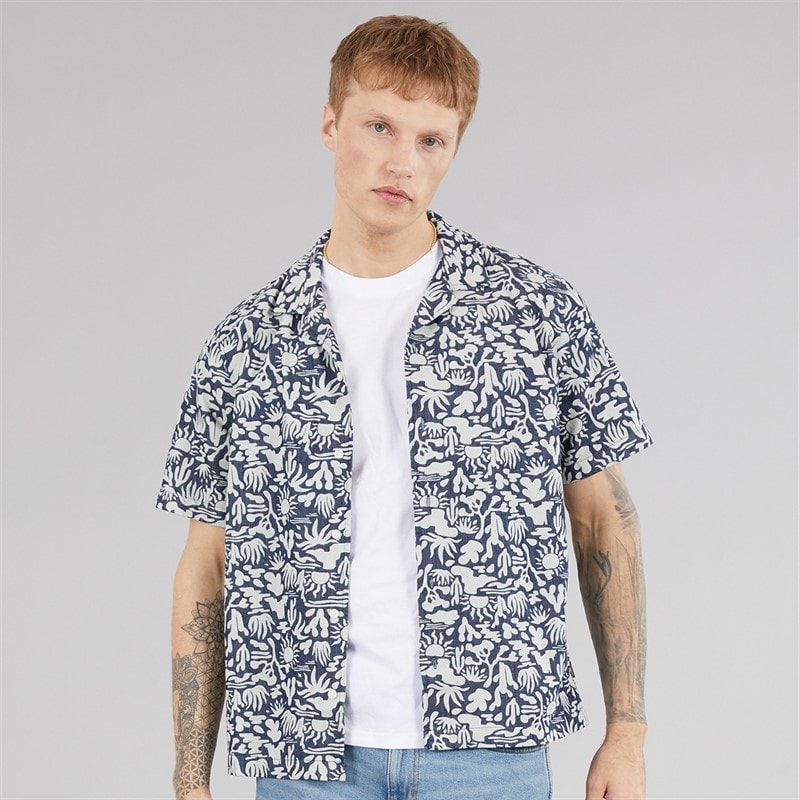 Wrangler Mens Short Sleeve Resort Shirt Denim Print - Image 3