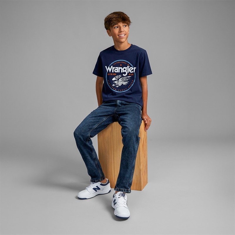 Wrangler Boys Greensboro Straight Fit Jeans Blue Black - Image 4