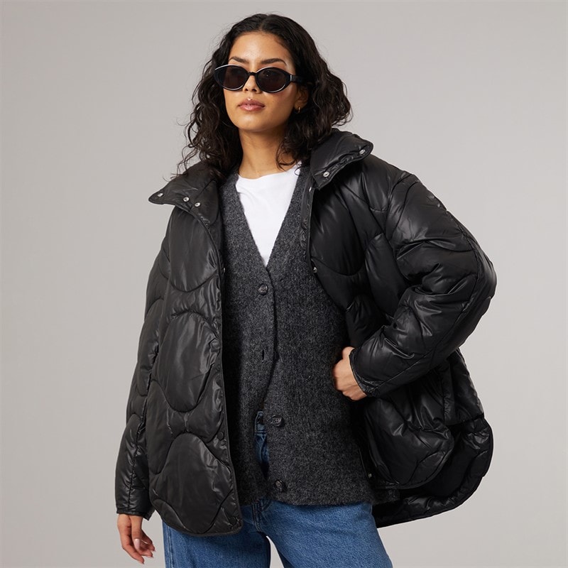 JJXX Womens Stella Shiny Quilted Coat Black