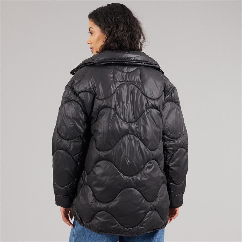 JJXX Womens Stella Shiny Quilted Coat Black - Image 2
