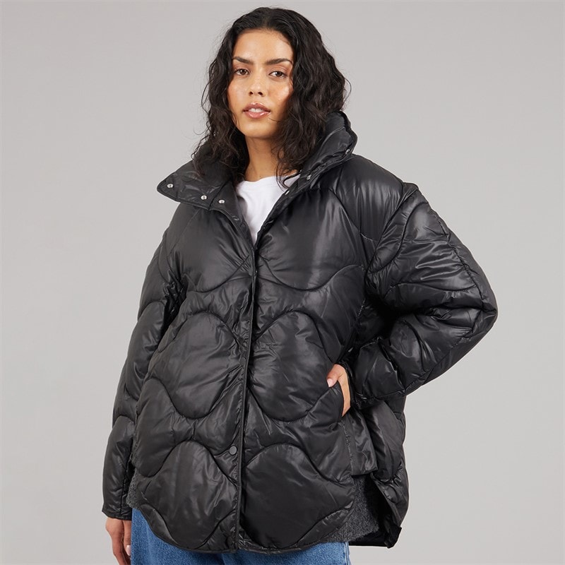 JJXX Womens Stella Shiny Quilted Coat Black - Image 3