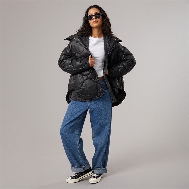 JJXX Womens Stella Shiny Quilted Coat Black - Image 4