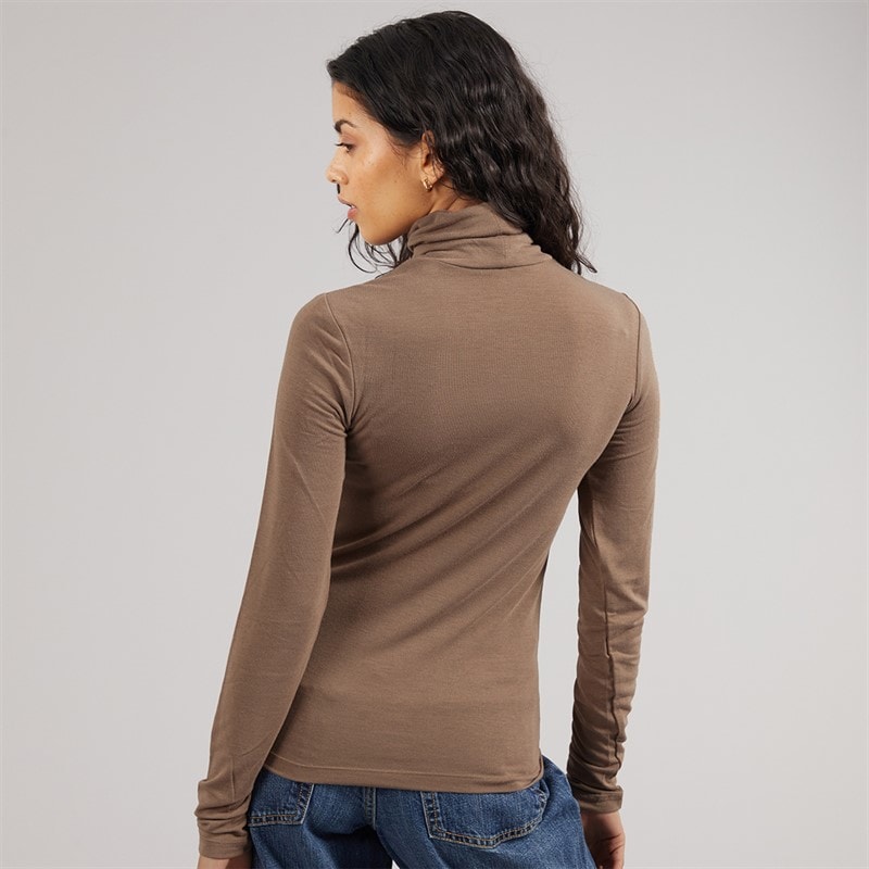 JJXX Womens Nova Long Sleeve High Neck T-Shirt Brown Lentil - Image 2