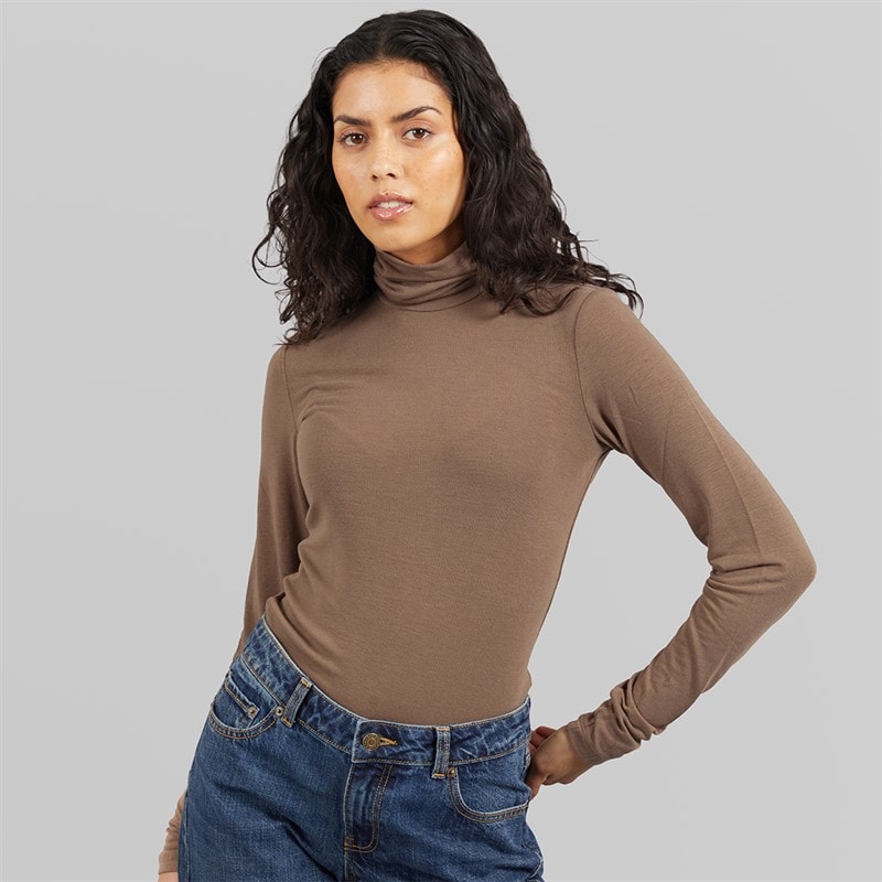 JJXX Womens Nova Long Sleeve High Neck T-Shirt Brown Lentil - Image 3