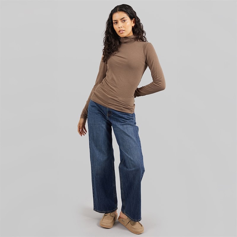 JJXX Womens Nova Long Sleeve High Neck T-Shirt Brown Lentil - Image 4