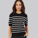 JJXX Womens Layla Knitted T-Shirt Blackstripes/Vanilla Ice Blackstripes:/Vanilla Ice