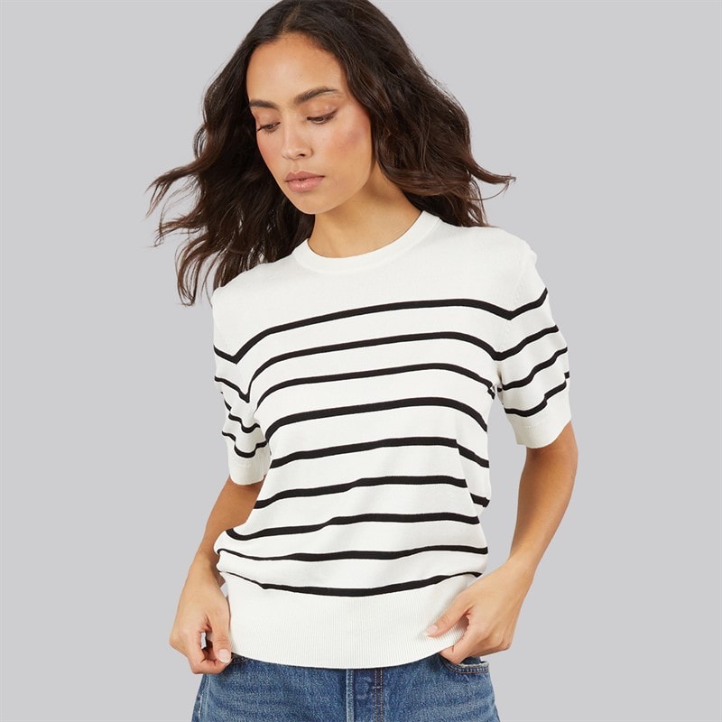 JJXX Womens Layla Knitted T-Shirt Vanilla Icestripes/Black Vanilla Icestripes:/Black