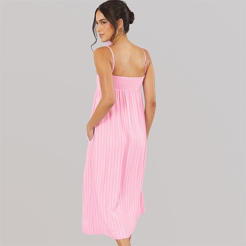 JJXX Womens Linen Blend Stripe Maxi Dress Pink Lady - Image 2