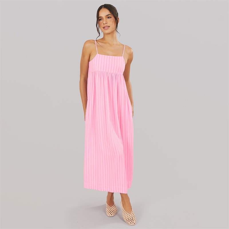 JJXX Womens Linen Blend Stripe Maxi Dress Pink Lady - Image 3