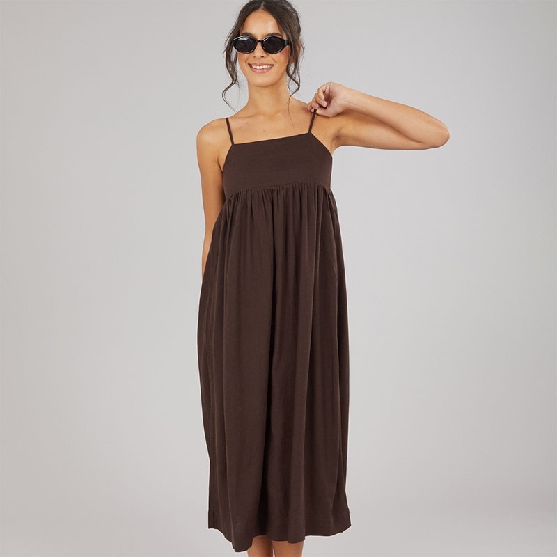 JJXX Womens Linen Blend Stripe Maxi Dress Seal Brown