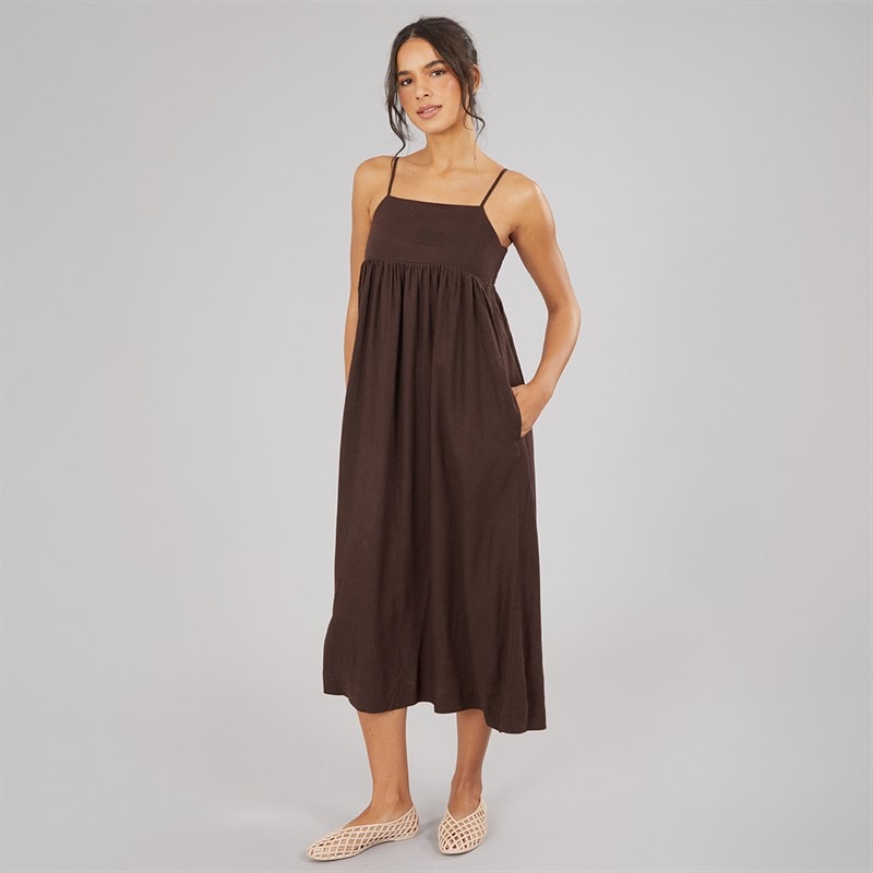 JJXX Womens Linen Blend Stripe Maxi Dress Seal Brown - Image 3