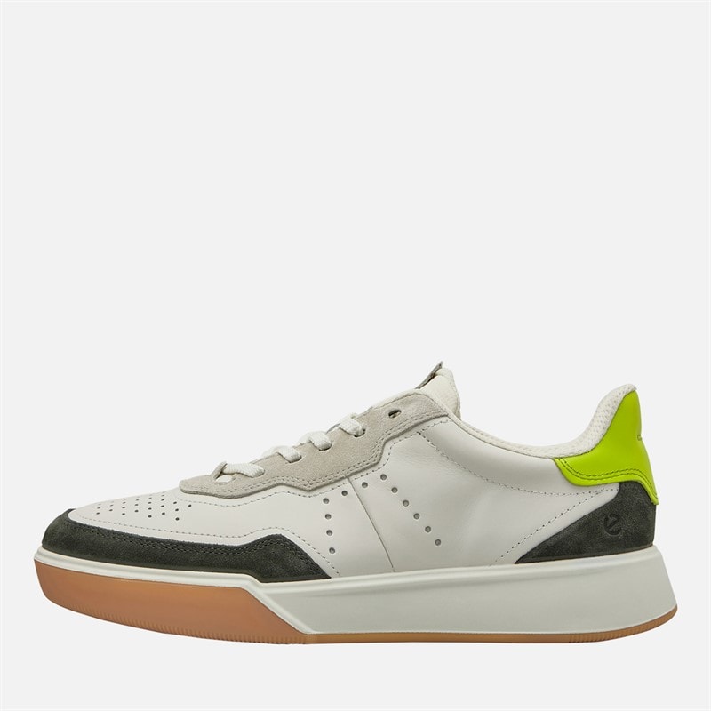 ECCO Mens Street Court Trainers White/Peat/Yellow - Image 1
