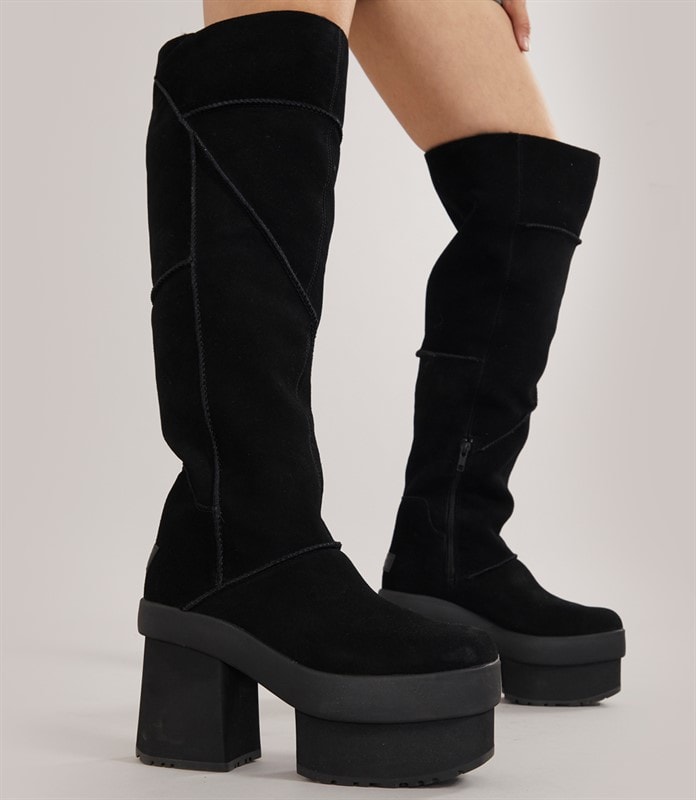 UGG® Womens New Heights Platform Xtra Knee High Boots Black - Image 1