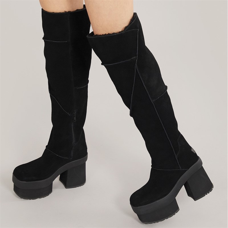 UGG® Womens New Heights Platform Xtra Knee High Boots Black - Image 5