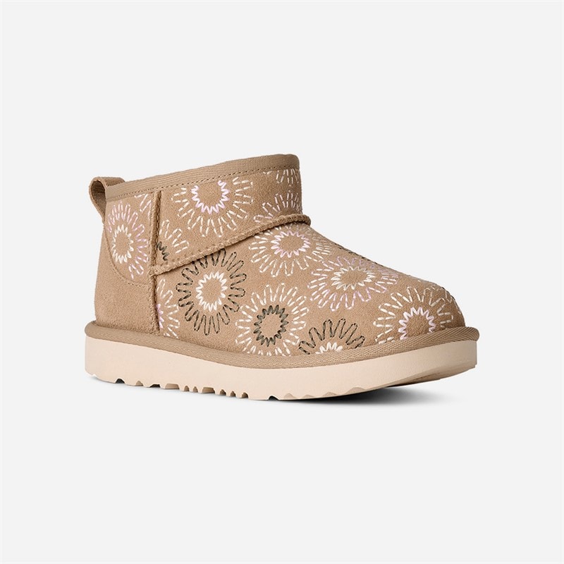 UGG® Girls Classic Ultra Mini Sun Stitch Boots Mustard Seed - Image 2