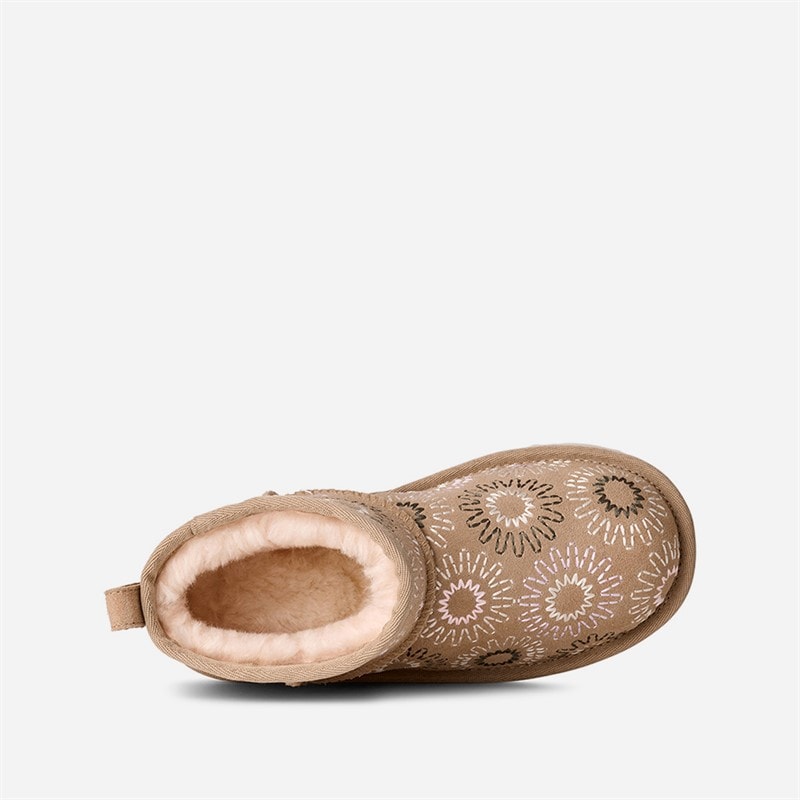 UGG® Girls Classic Ultra Mini Sun Stitch Boots Mustard Seed - Image 3