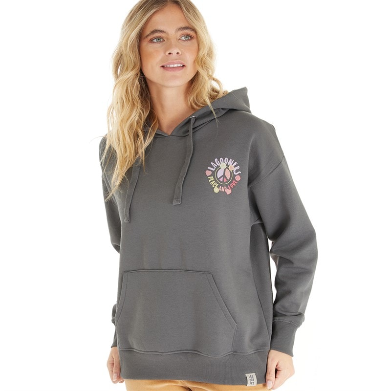 Lagooners Womens Peace And Love Hoodie Charcoal - Image 2