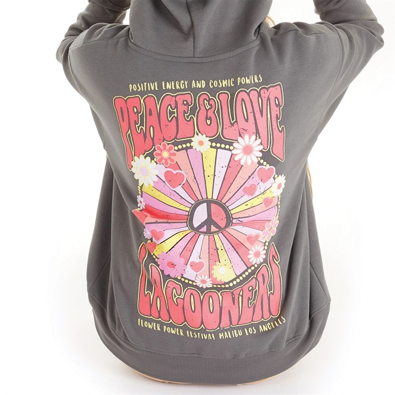 Lagooners Womens Peace And Love Hoodie Charcoal - Image 3