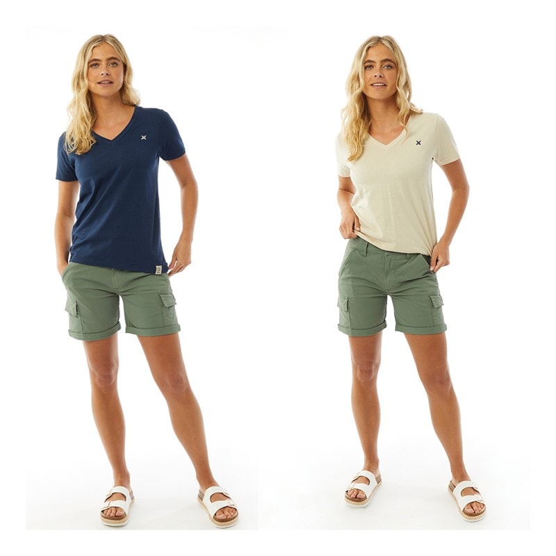 Lagooners Womens Halsey Two Pack T-Shirts Stone/Navy - Image 3