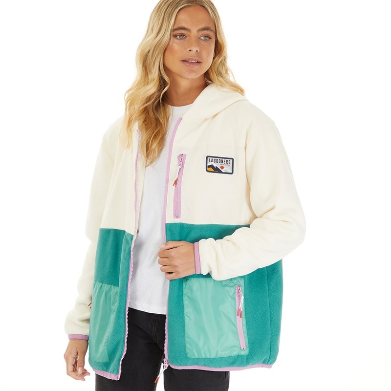 Lagooners Womens Adventure Zip Thru Fleece Ecru/Teal - Image 1