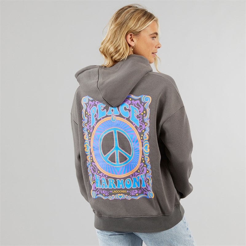 Lagooners Womens Peace And Harmony Hoodie Charcoal - Image 3