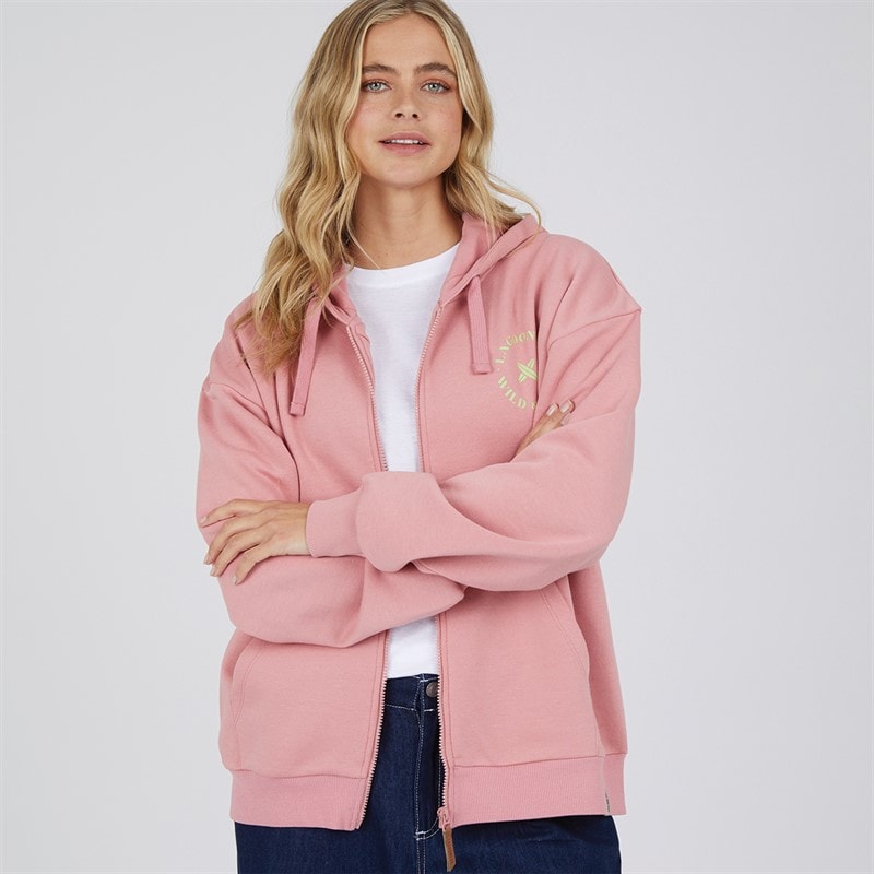Lagooners Womens Vine Zip Thru Hoodie Peach Pink - Image 2